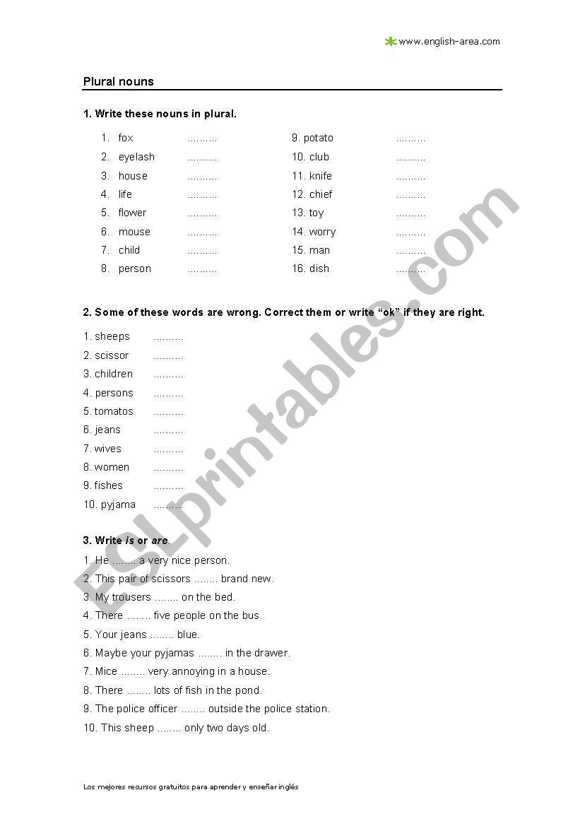 Exercise of plural Nouns worksheet