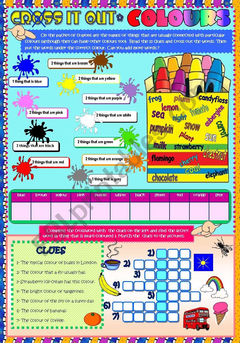 CROSS IT OUT: COLOURS worksheet