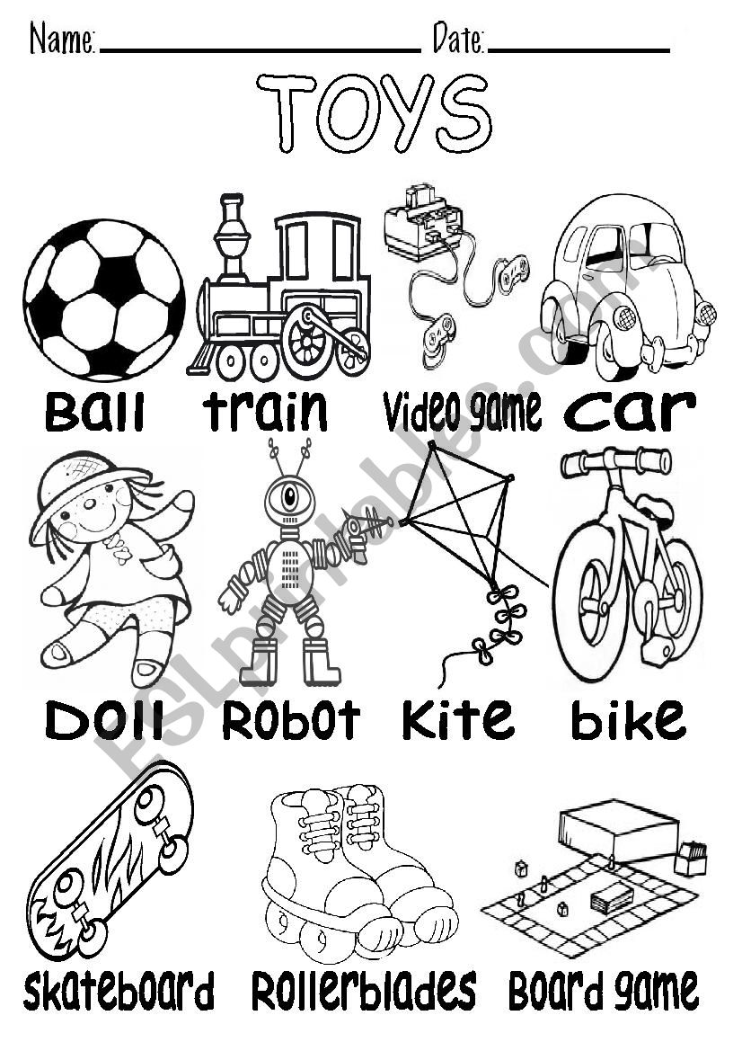 B&W VOCABULARY ABOUT TOYS worksheet