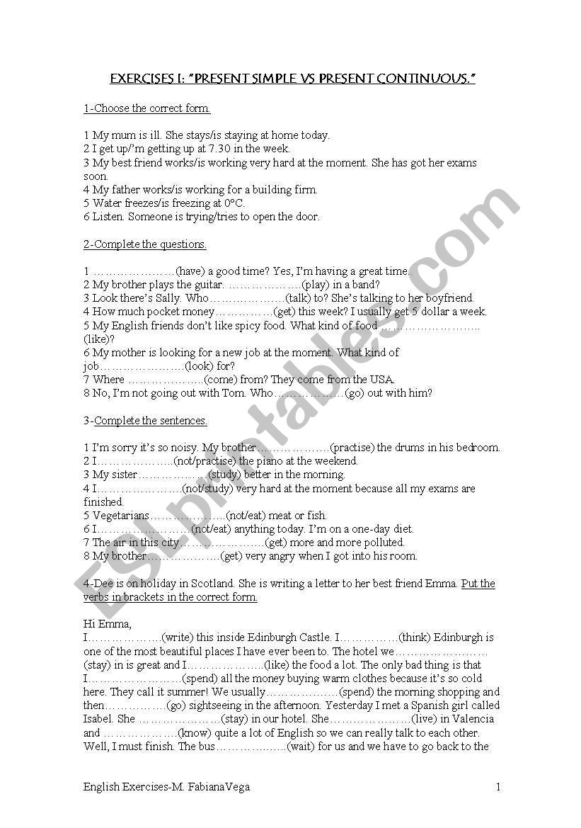 Verb Tenses worksheet