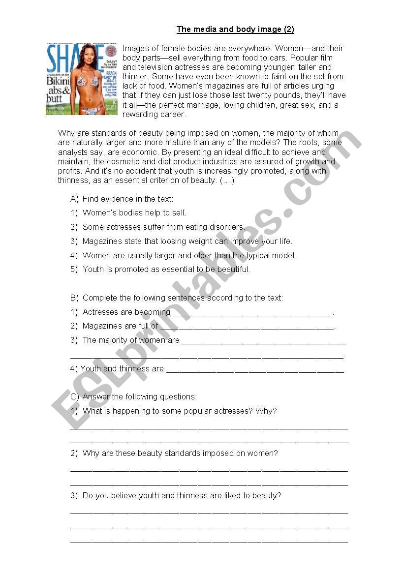 Body image worksheet