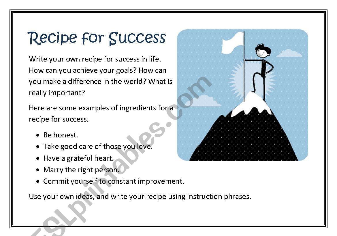Recipe for Success - ESL worksheet by amandardunn@yahoo.com