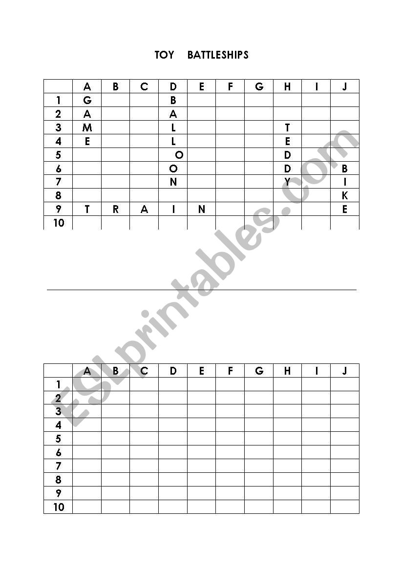 Toy Battleships worksheet