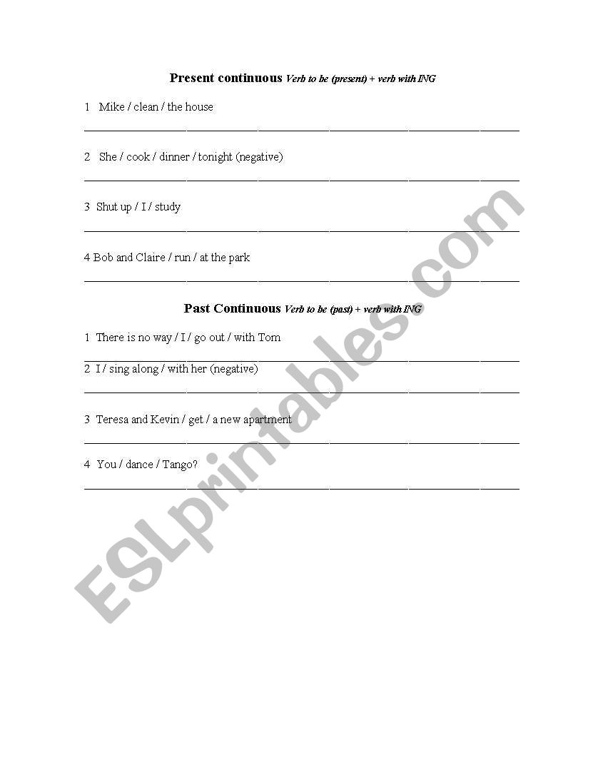 Present and Past continuos worksheet
