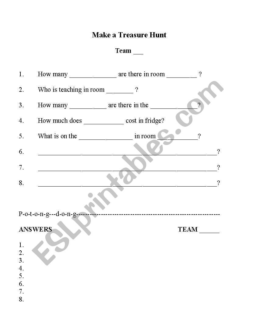 make a treasure hunt worksheet