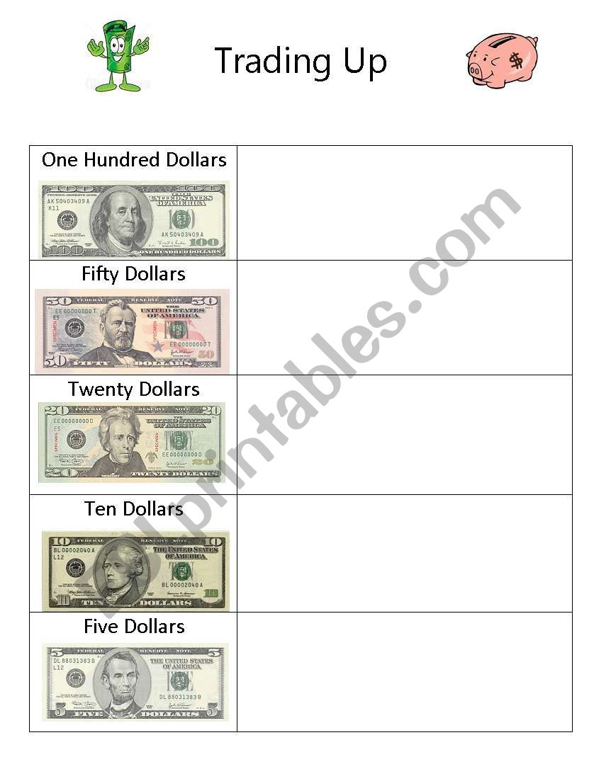 Money Trading Game worksheet