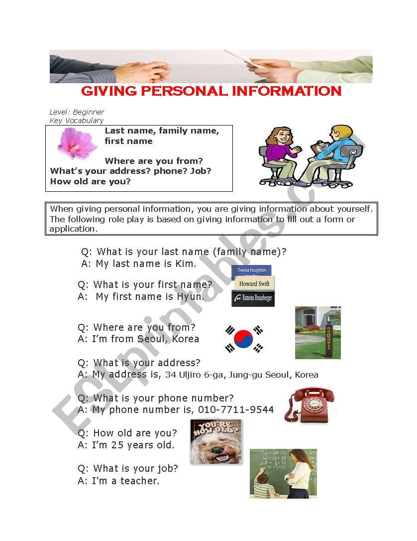 Giving Personal Information worksheet