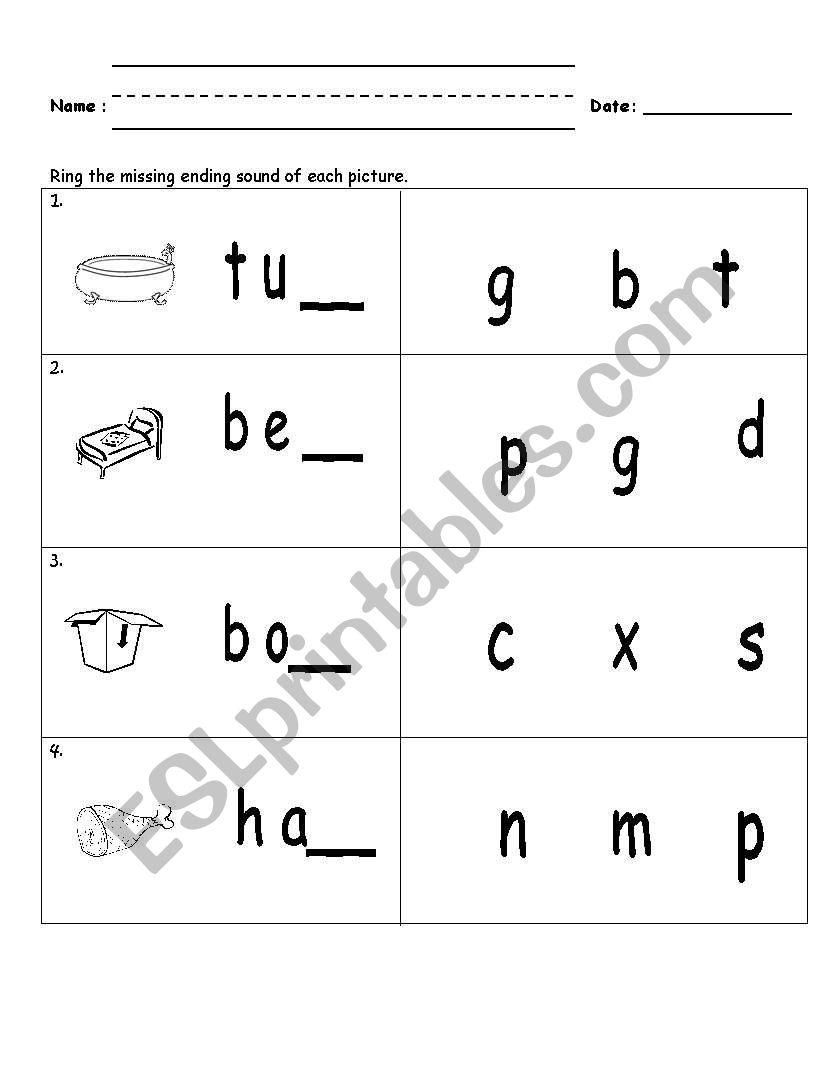 English worksheets: Ending Sound