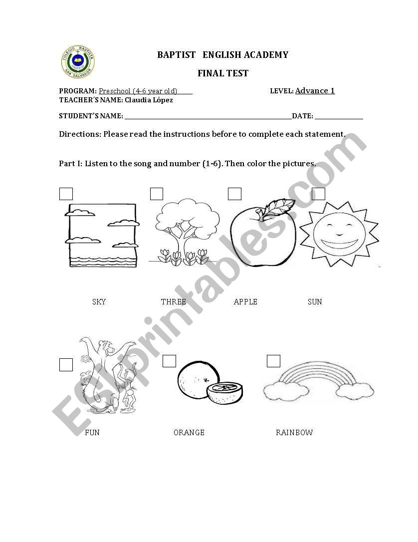 colors song worksheet