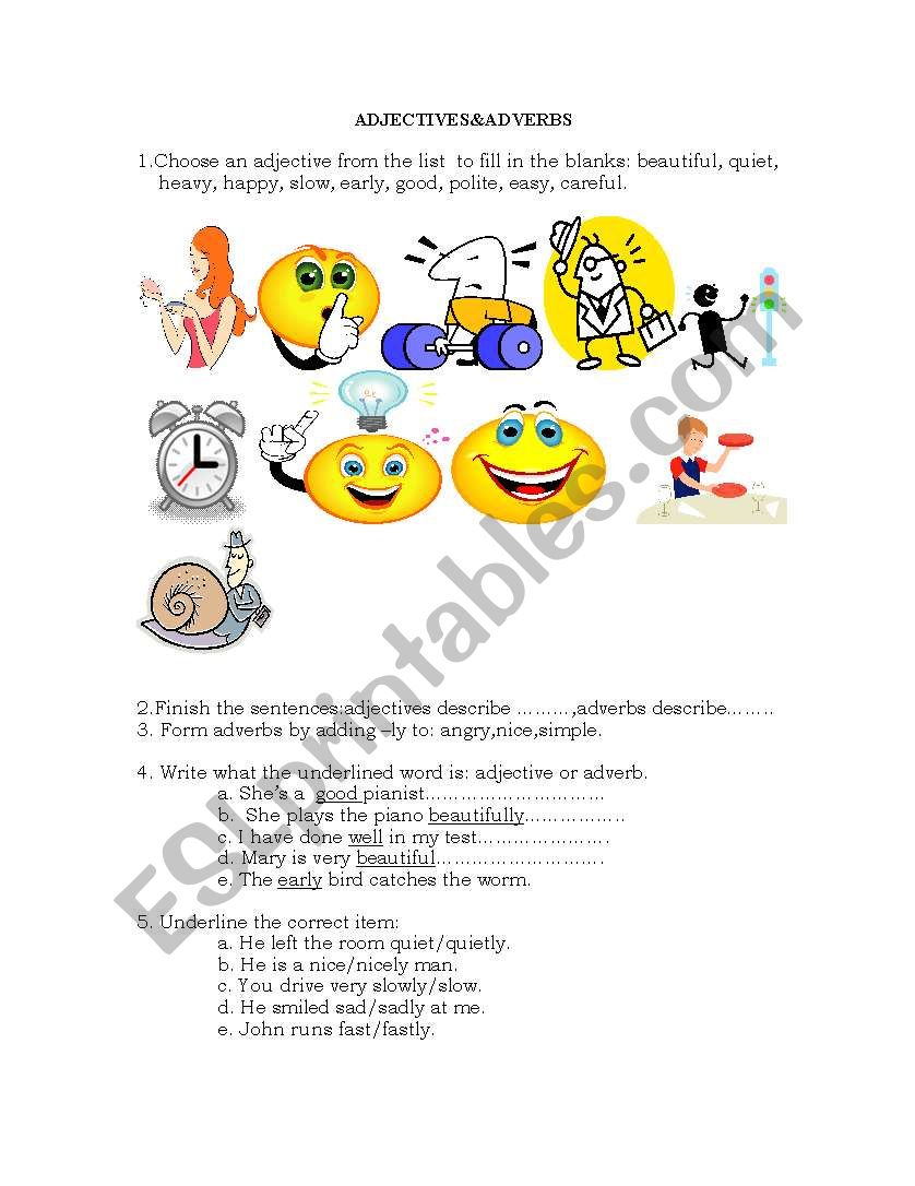 Adjectives and aDVERBS worksheet