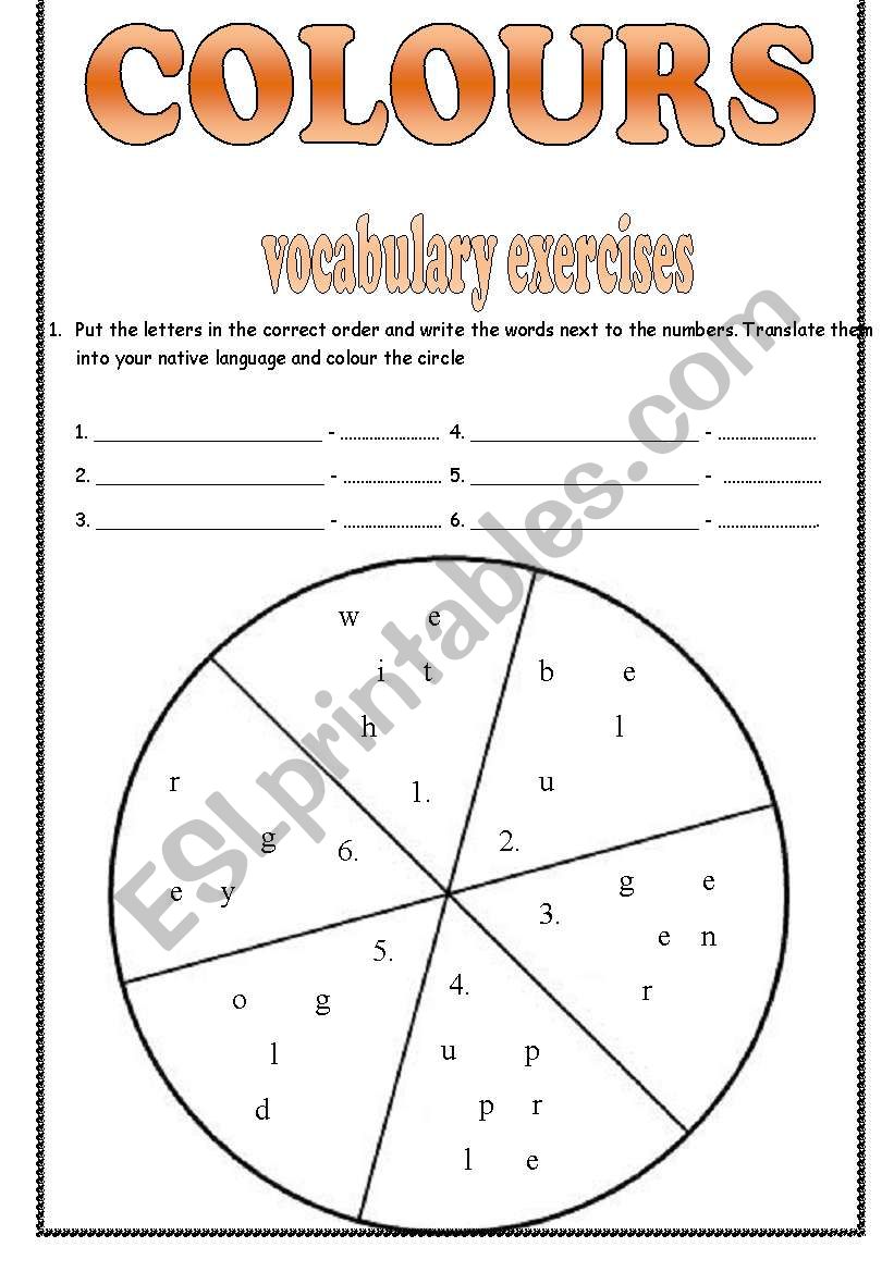 Colours - vocabulary exercises