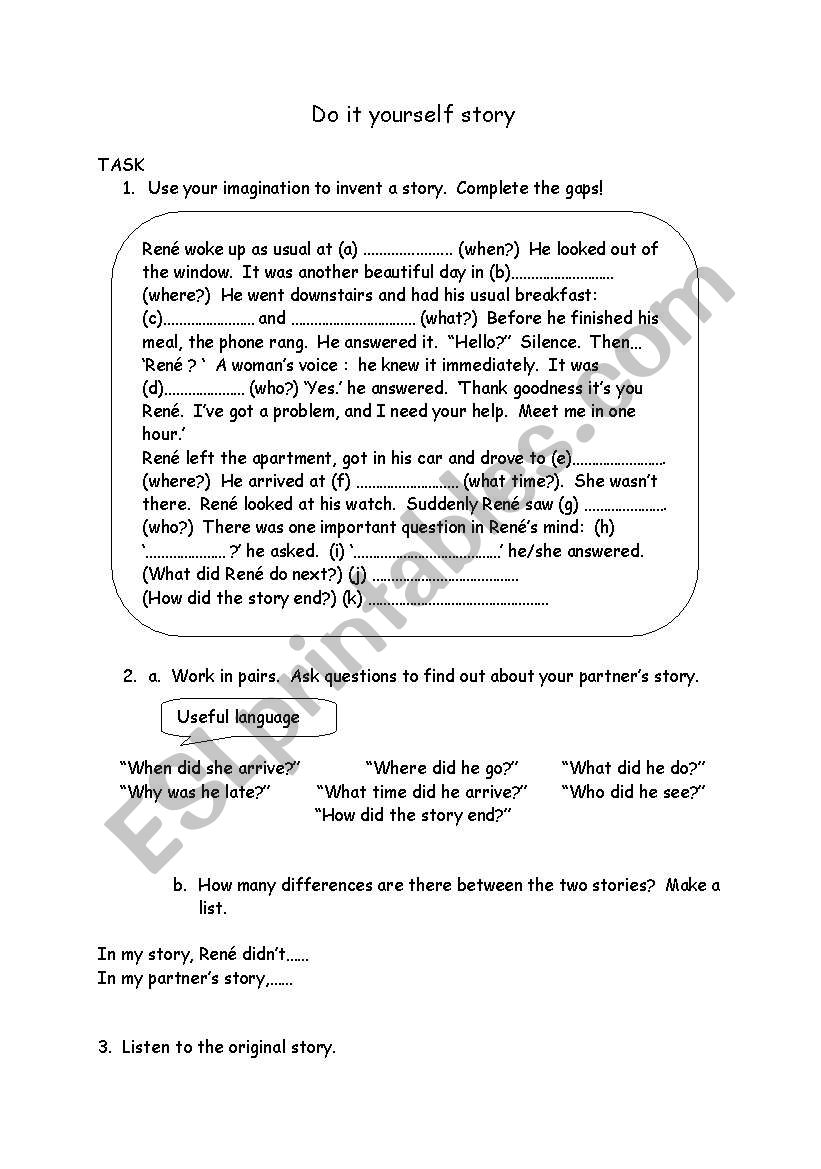 Do It Yourself Story worksheet