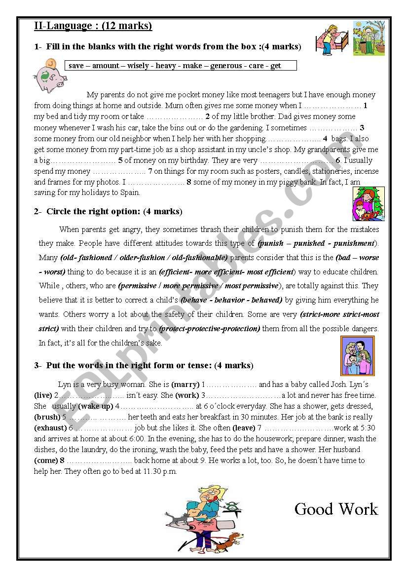 9th first term exam worksheet