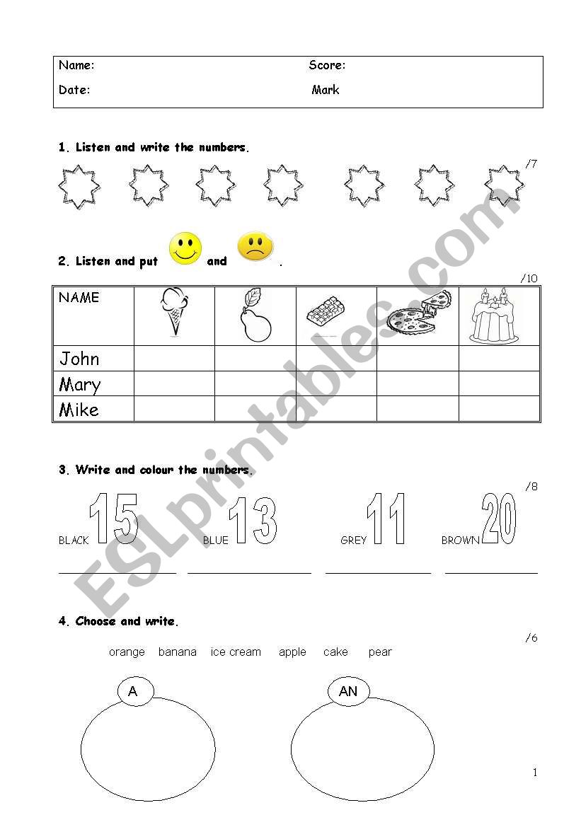 Happy street 1 - Test Paper worksheet