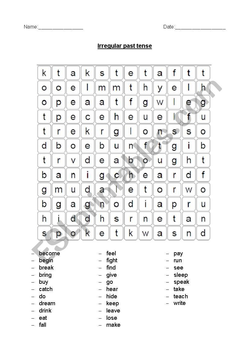 Irregular Past Tense Wordsearch