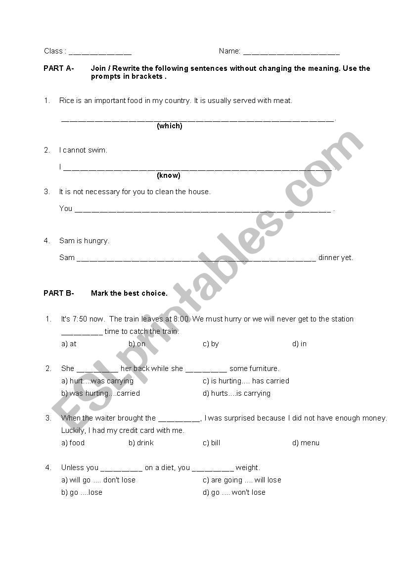 TEST - LANGUGE REVISION AND VOCABULARY