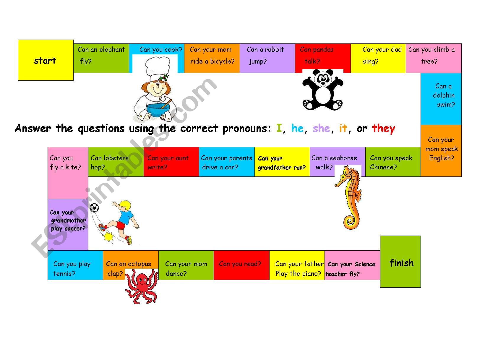 Pronouns Game worksheet