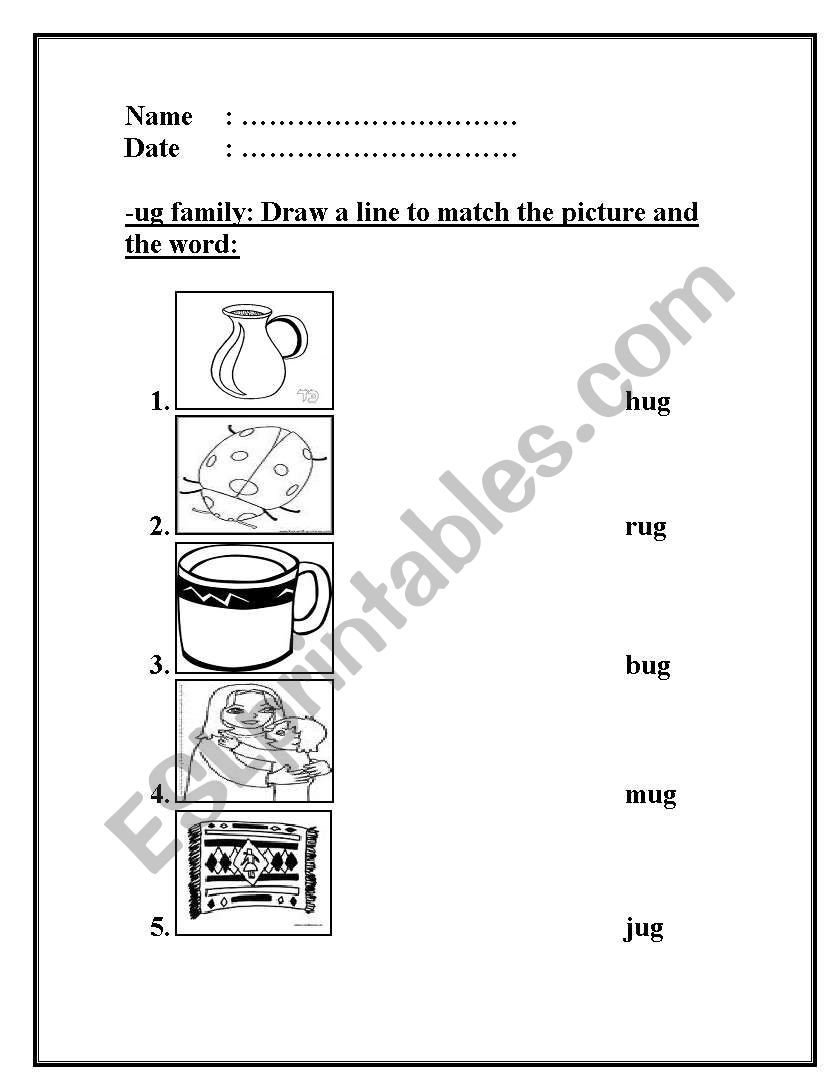 -ug word family worksheet