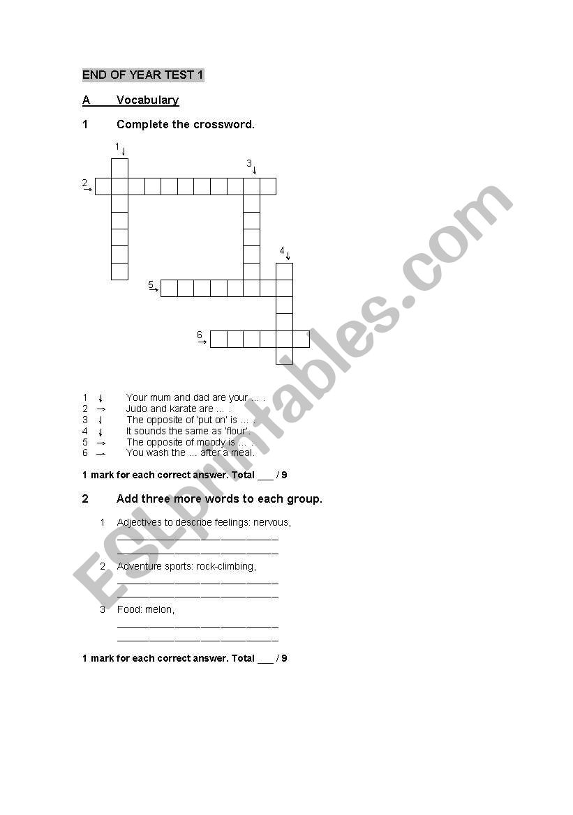 test worksheet