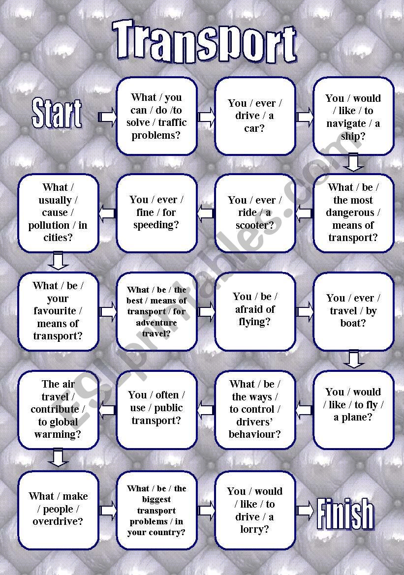 Transport Boardgame worksheet