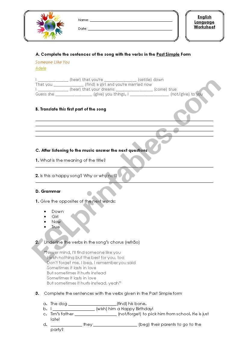 Someone like you - Adele Worksheet