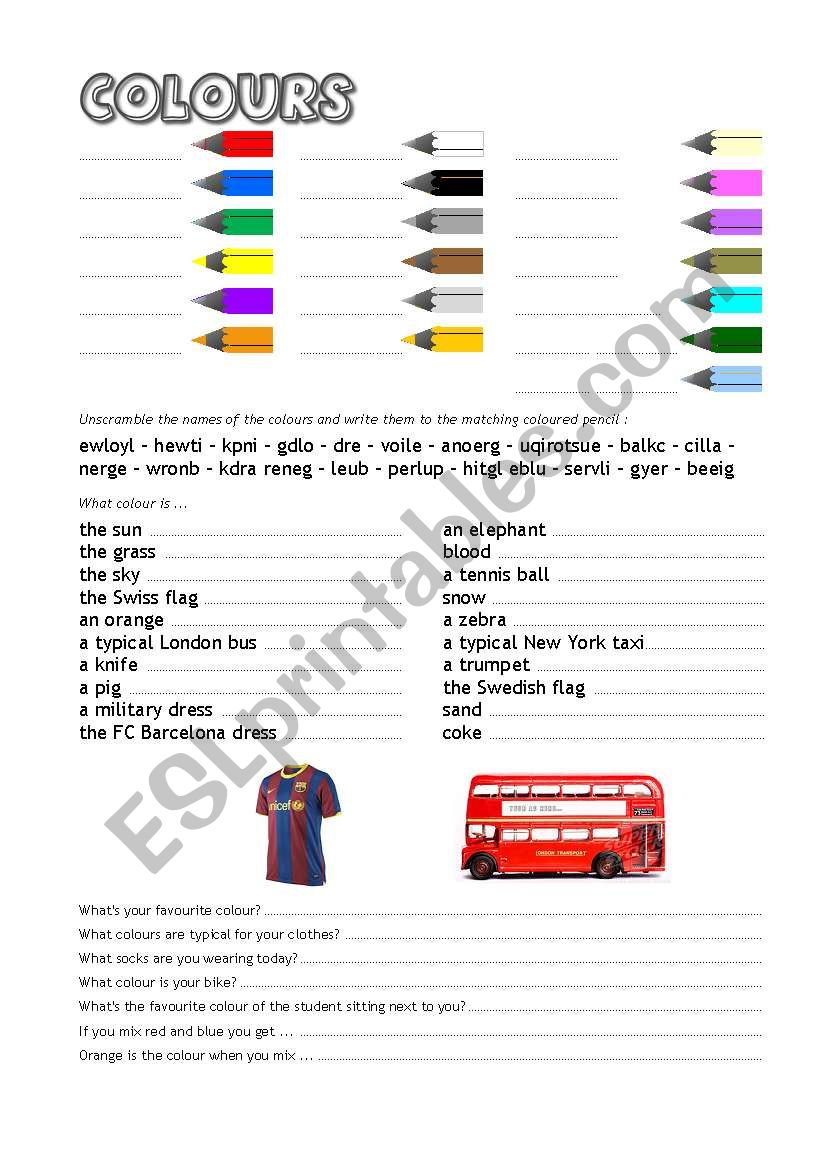 Colours worksheet