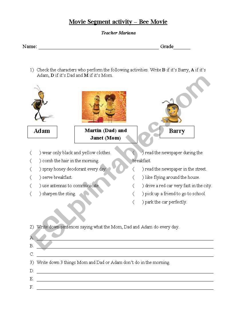 Simple Present - Bee movie worksheet