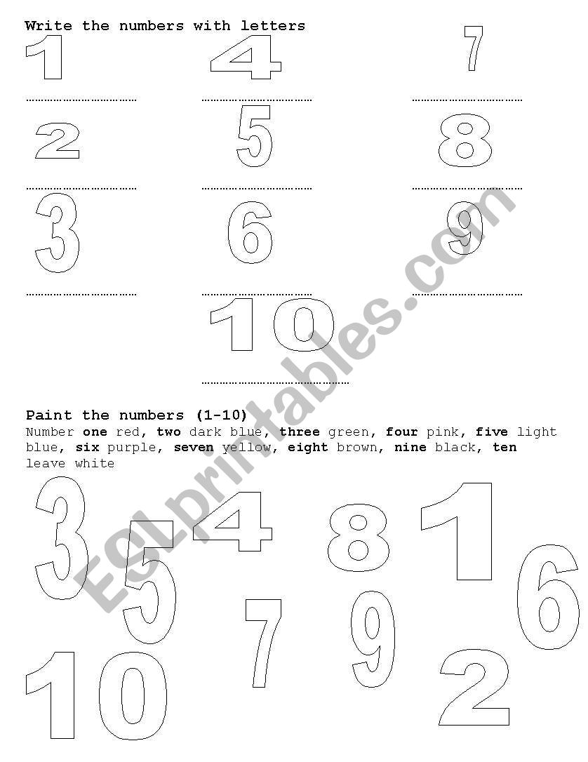 Numbers and colours worksheet