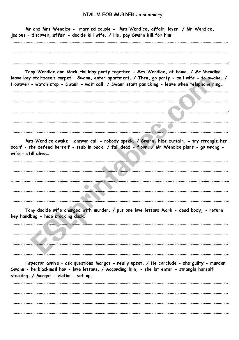 Dial M for Murder : a summary worksheet