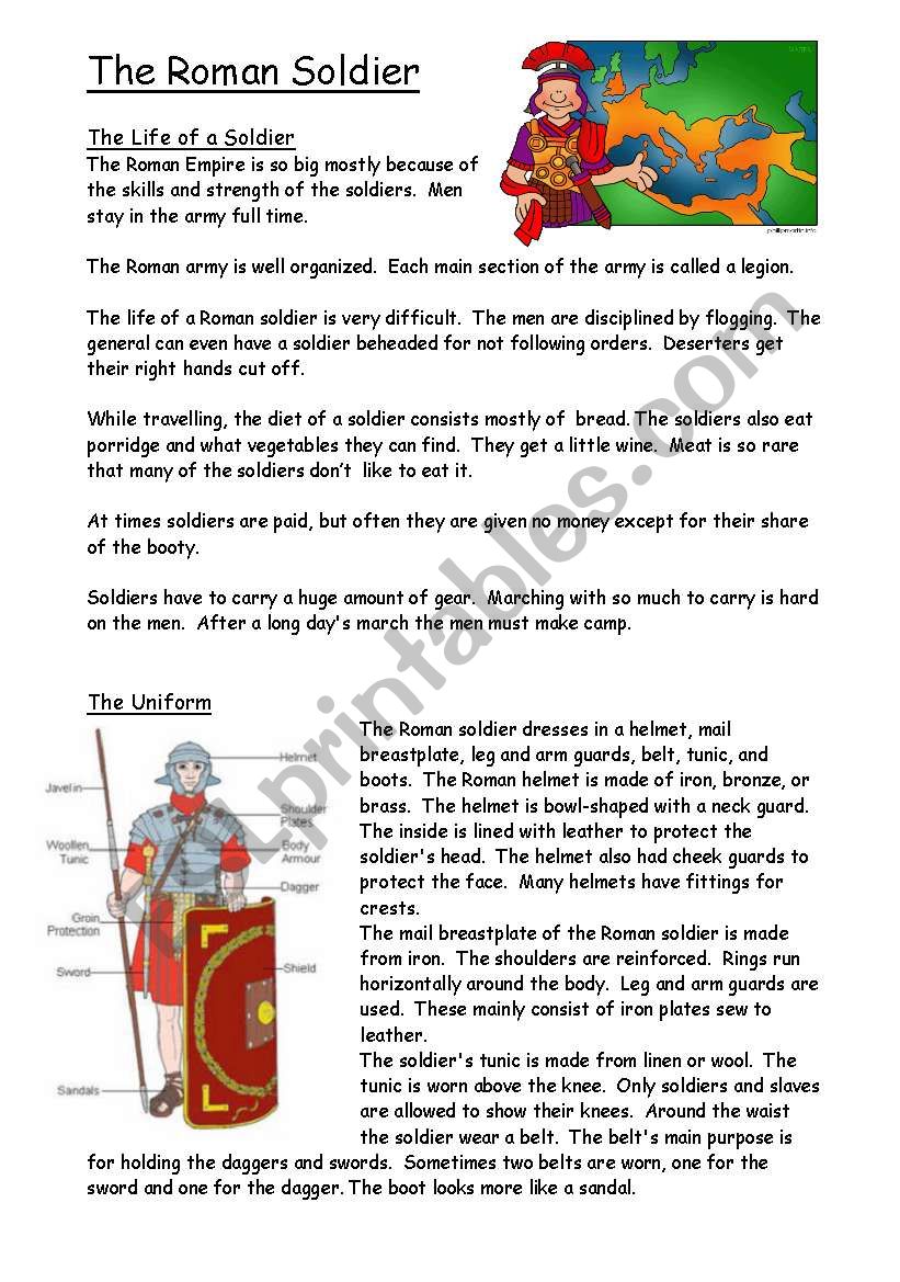 Roman soldier and army worksheet