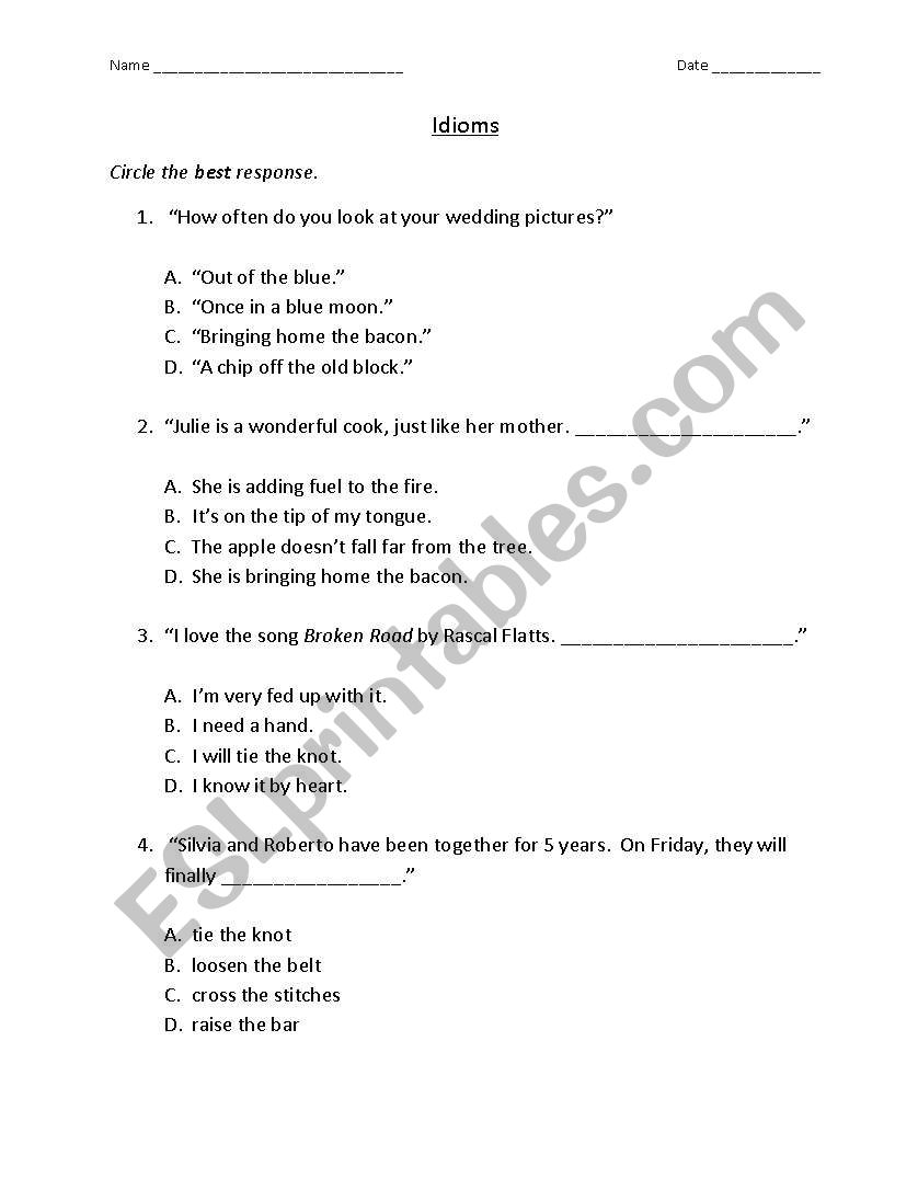 Idioms worksheet