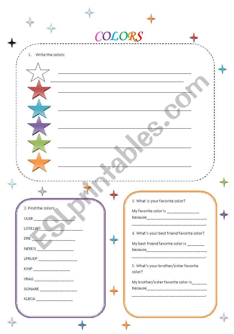 Exercises about colours worksheet