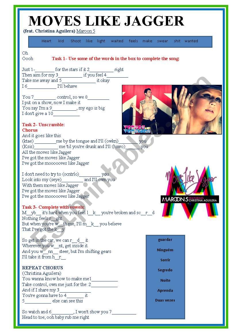 MOVES Like Jagger Maroon 5 worksheet