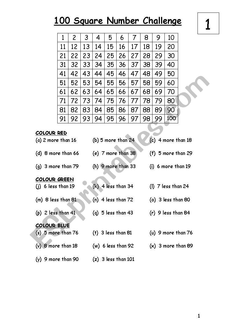 hundred square number challenge