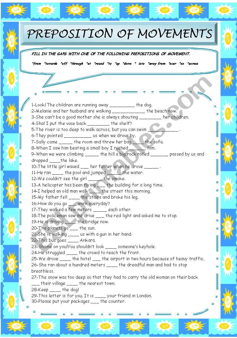 preposition of movements worksheet