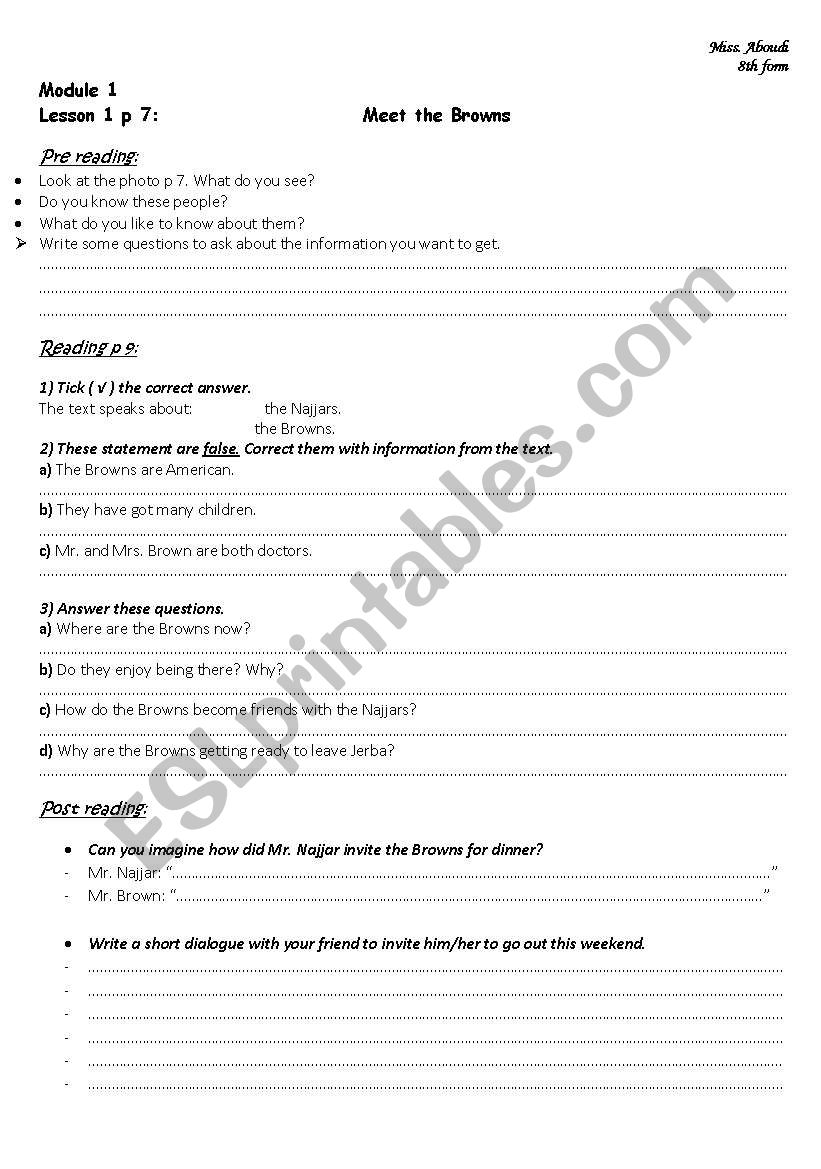 meet the browns worksheet