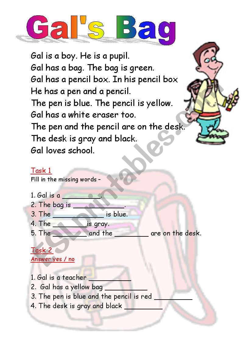school - Gals bag worksheet