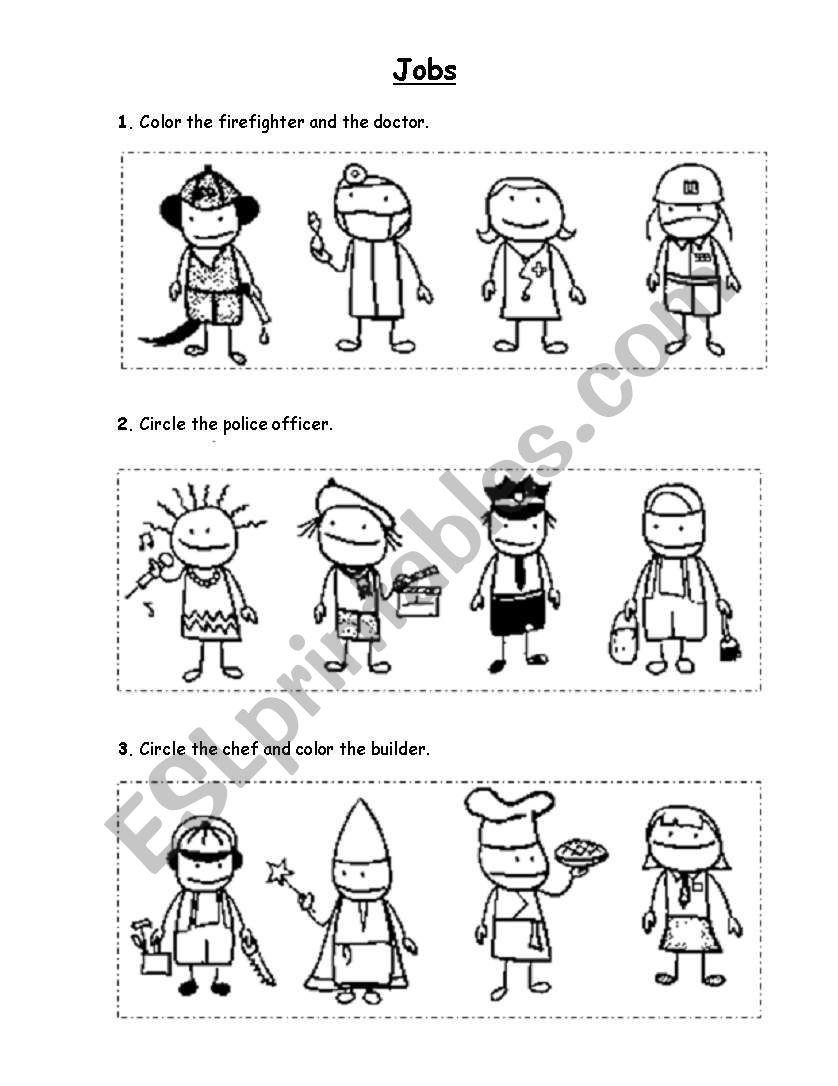 Jobs for coloring worksheet