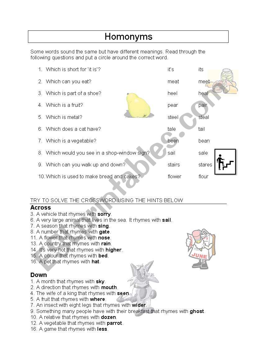 Homonyms worksheet