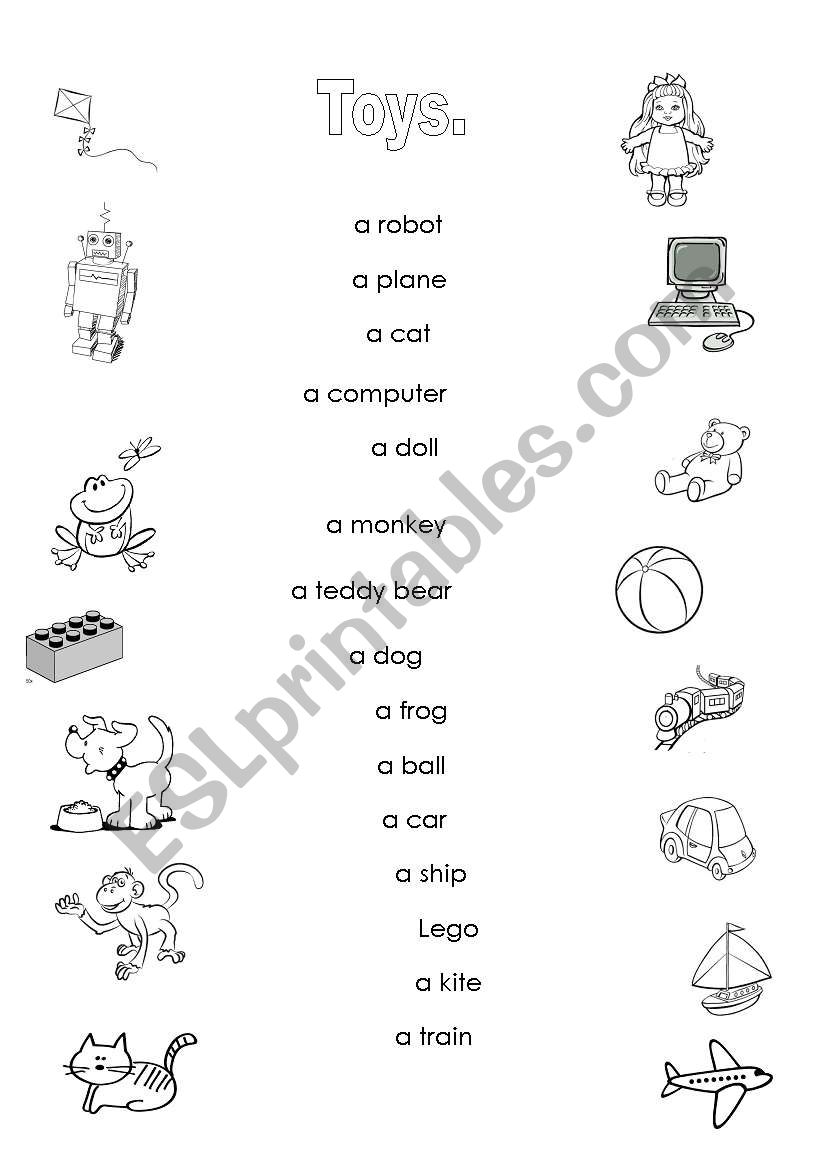 Toys: words-pictures matching worksheet