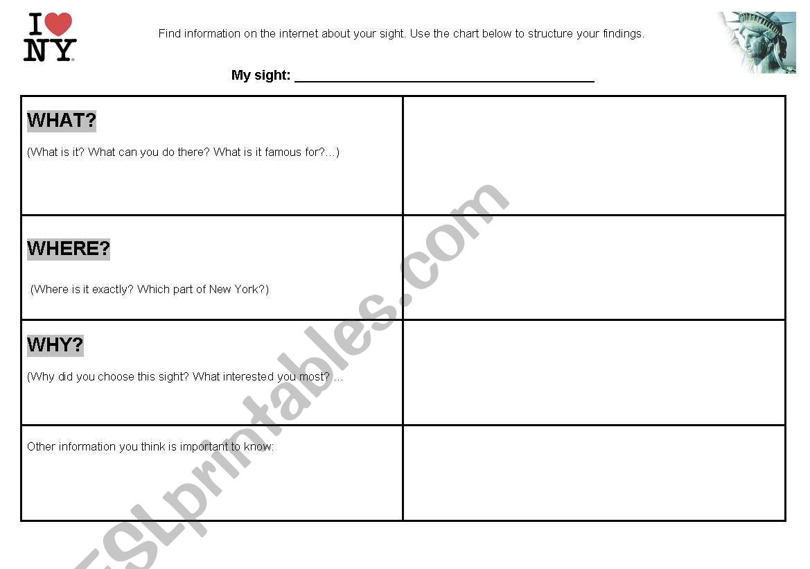 Find information on the internet- (New York) A chart  helping students to structure their information
