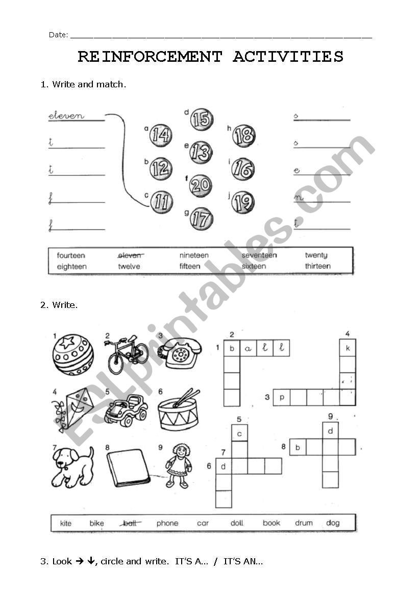 REINFORCEMENT ACTIVITIES worksheet