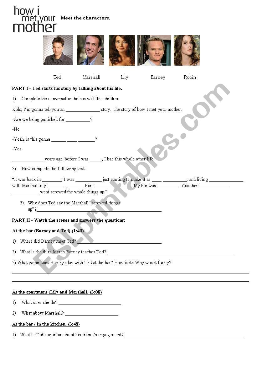 How I met your mother - s1 e1 worksheet