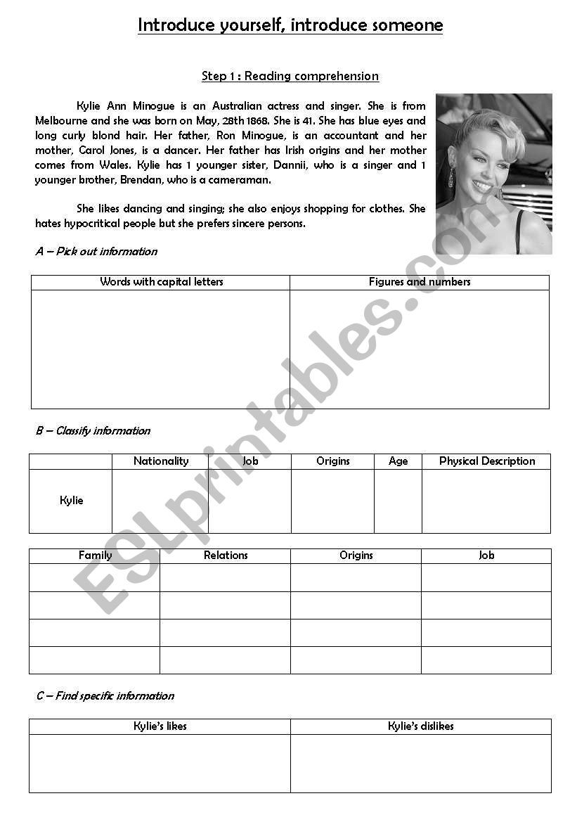 Kylie Minogue Biography worksheet