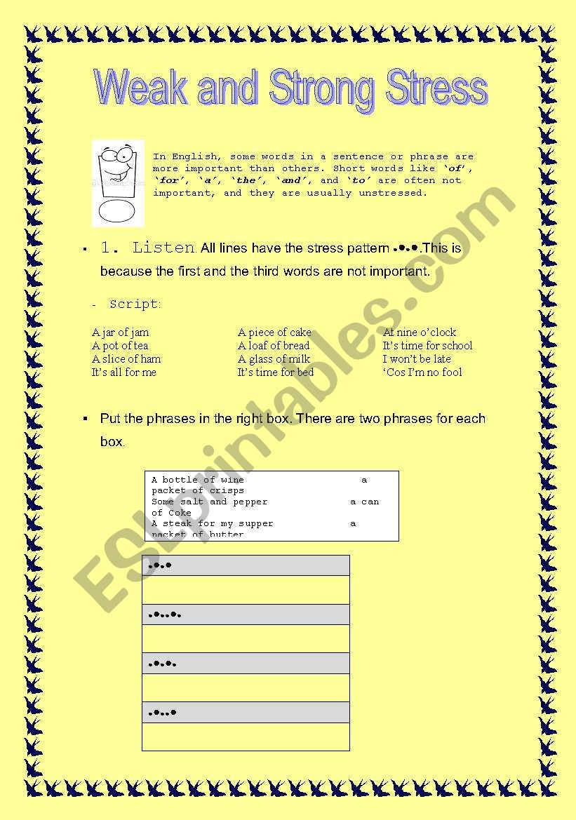 Weak and strong stress worksheet