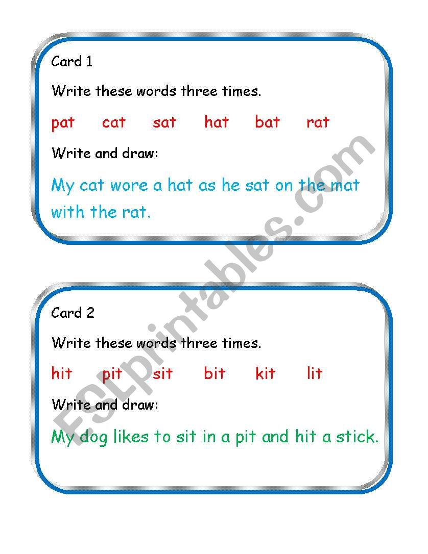 write and draw cards worksheet