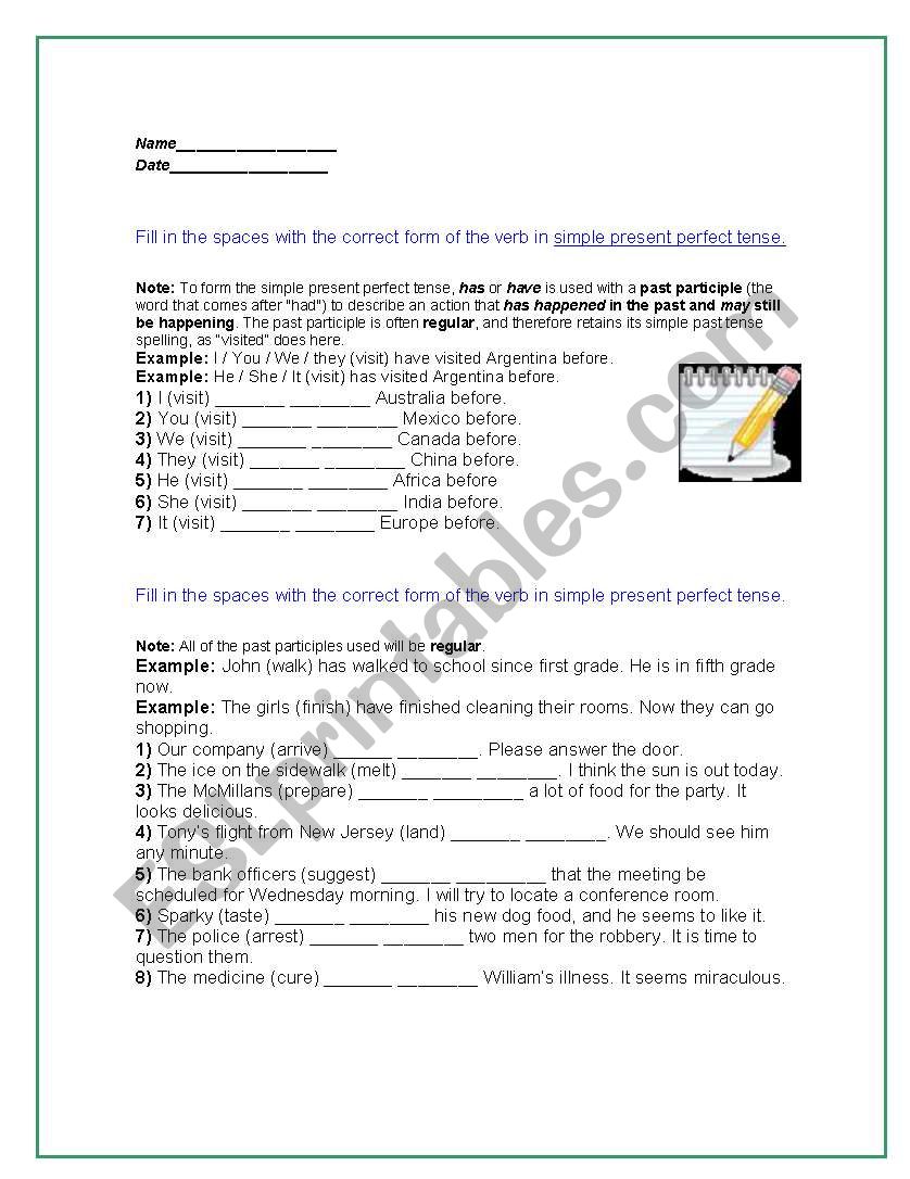 present perfect tense worksheet