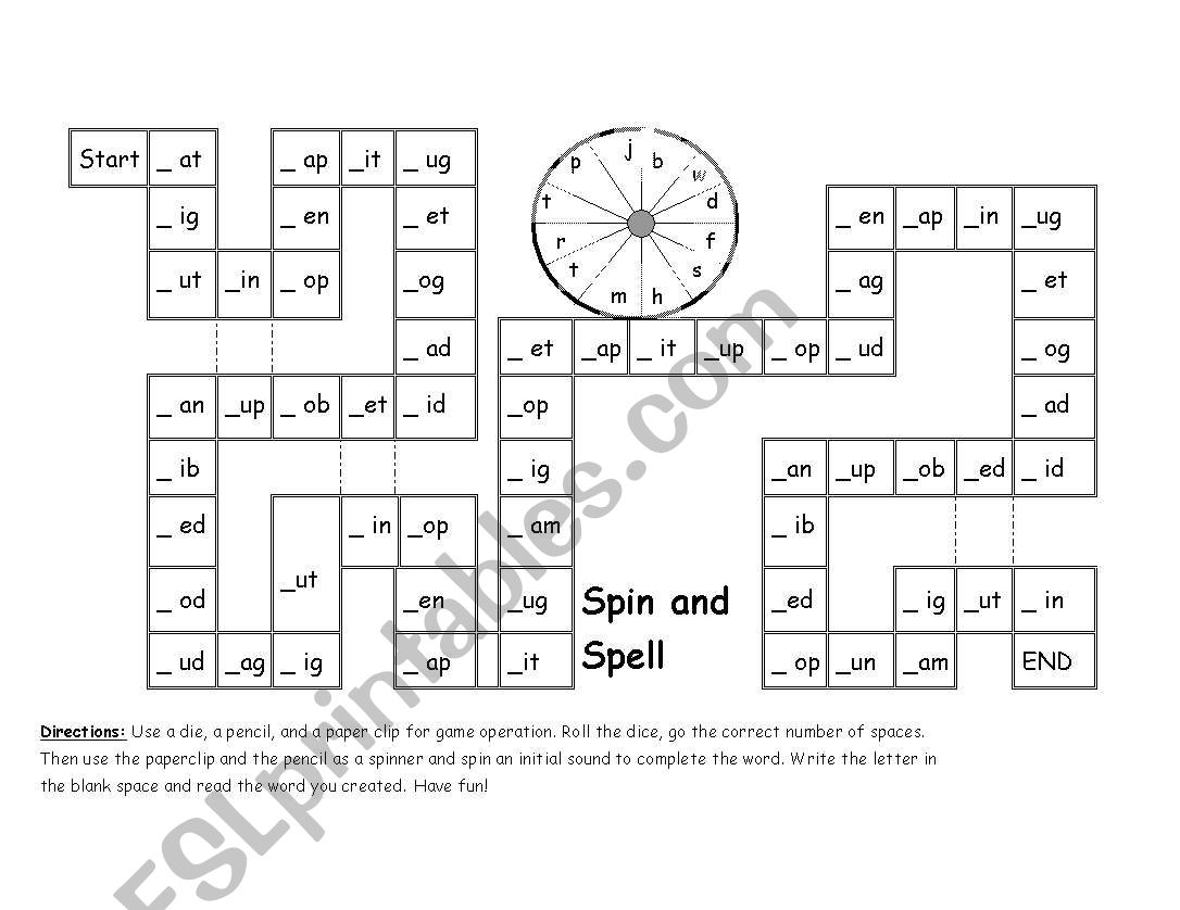 Phonics Spin & Spell Game worksheet