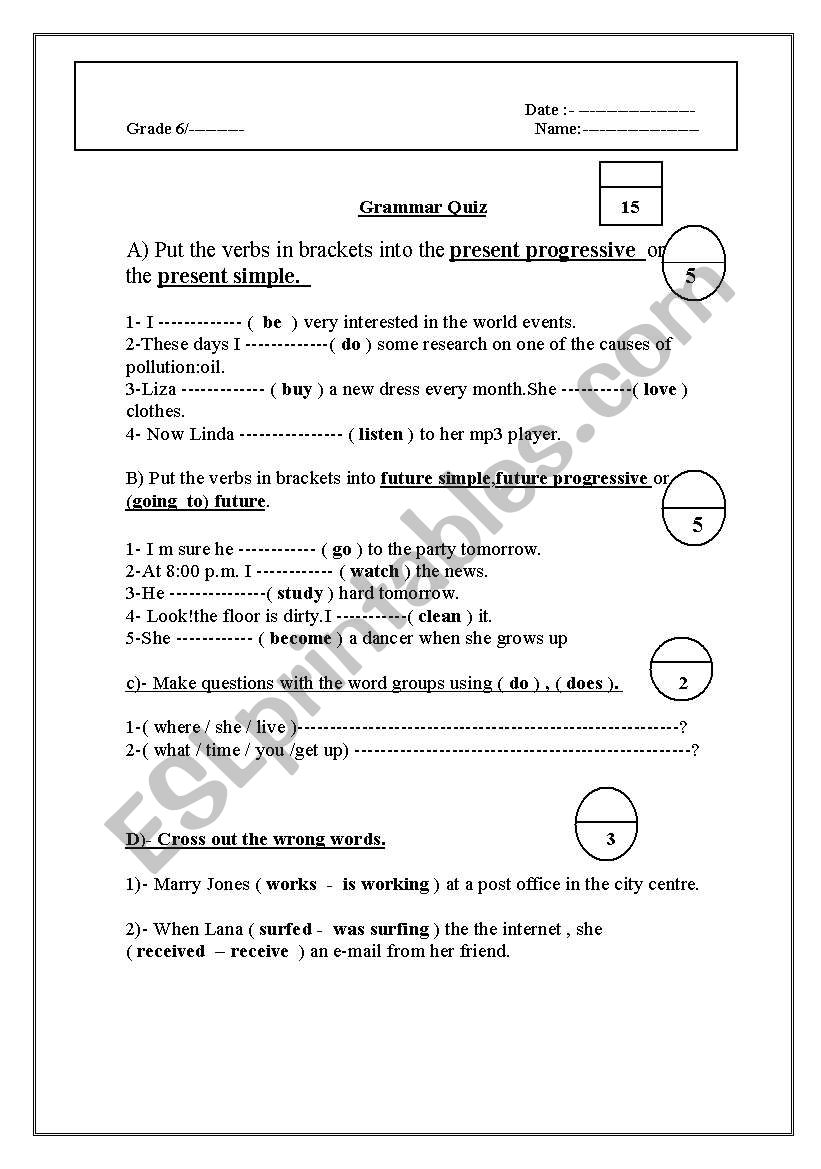 grammar quiz worksheet