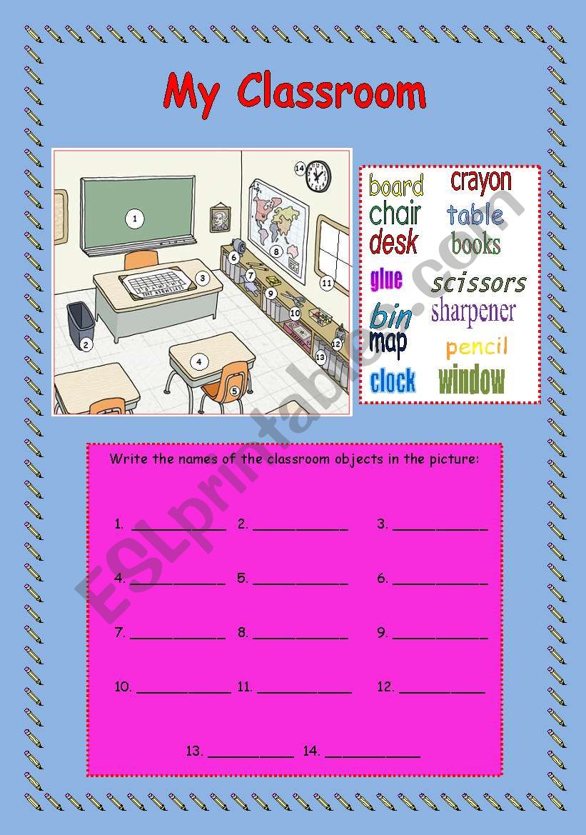 Classroom objects worksheet